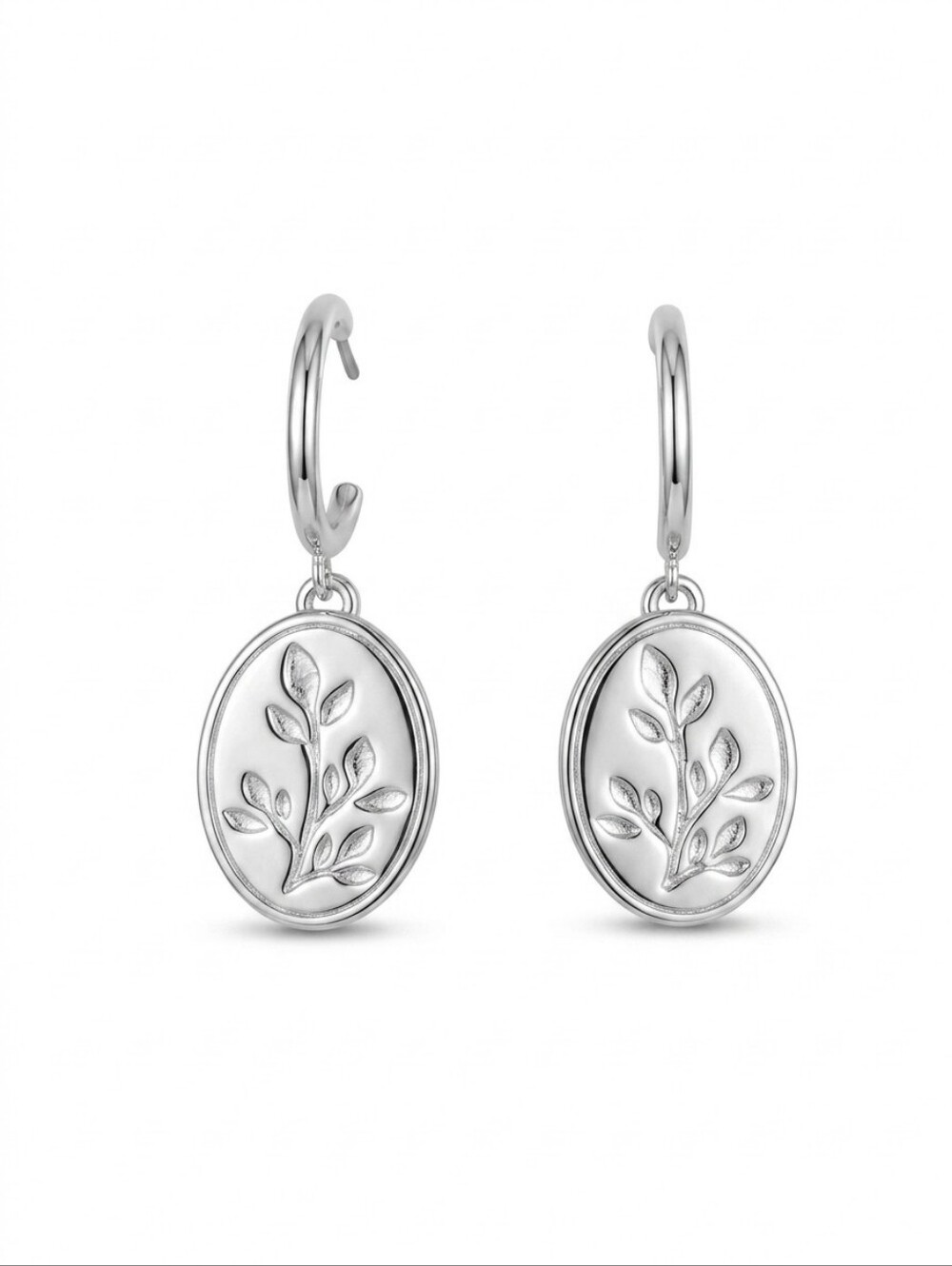 Talbots Silver Tone Leaf Branch Hoop Drop Earrings